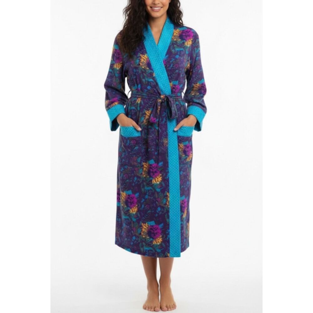 Victoria’s Secret Jewel Tone Floral Paisley Satin Vintage 80's Long Robe Size L